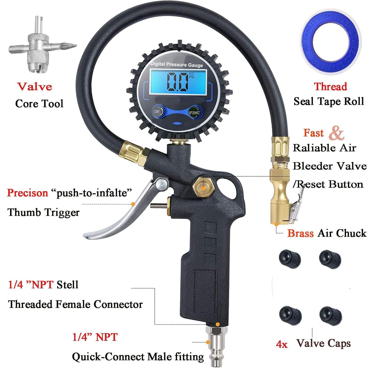 Digital Tire Inflator Gun with Pressure Gauge